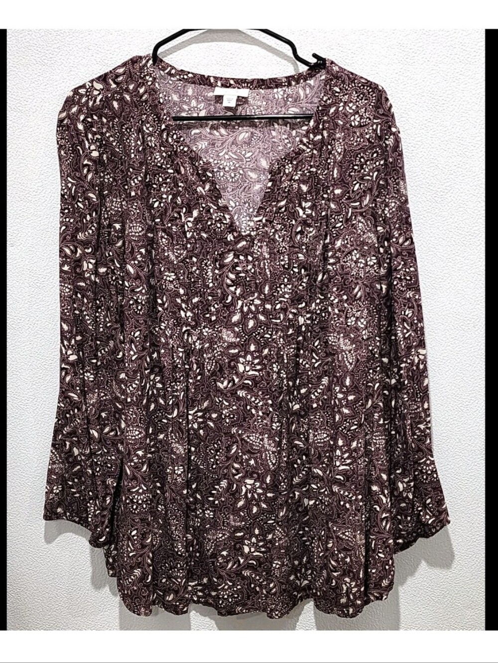 Pure Jill Pullover Blouse Size 2X Purple Floral Paisley Pintuck Peasant Sleeves